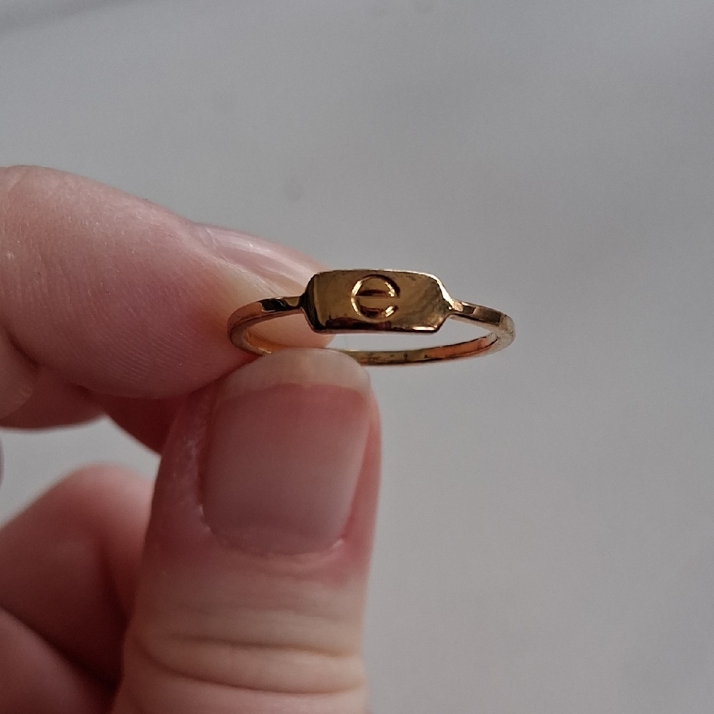 Gold Tone Minimal Signet Ring with Subtle Logo